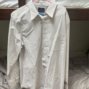 Stafford Men's Beige Striped Button Down Shirt